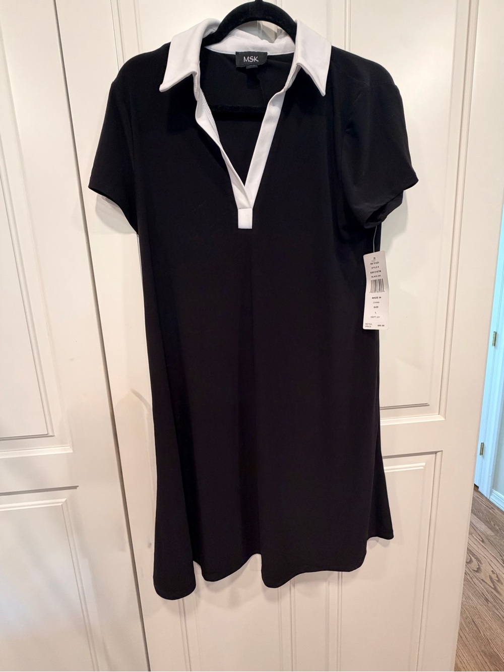 MSK Black with White Trim Polo-Style Short Sleeve Chemise dress
